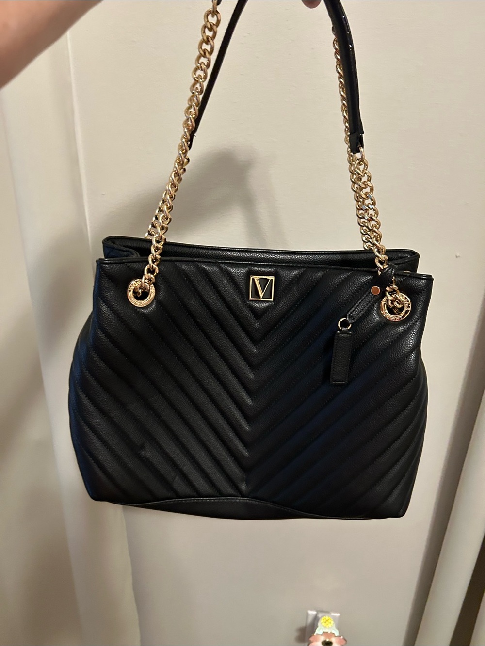 Victoria's Secret Black Quilted Shoulder Bag with Gold Chain